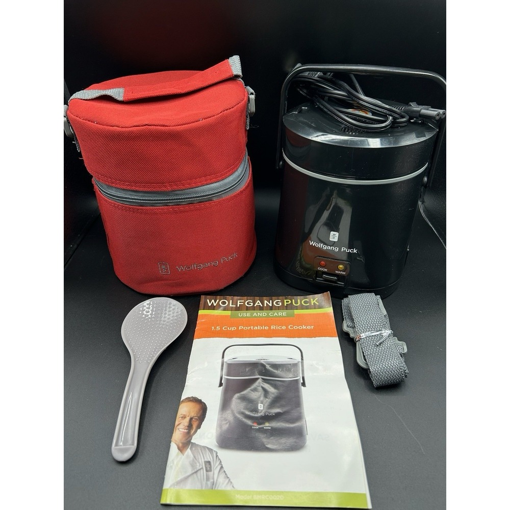 Wolfgang Puck Portable Mini Rice Cooker 1.5 Cup Black Red Carry Bag